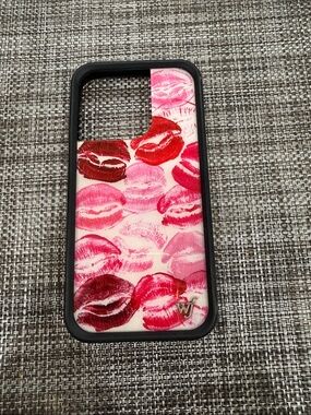 Wildflowers Pink & Red Kiss Print Phone Case with Black Frame